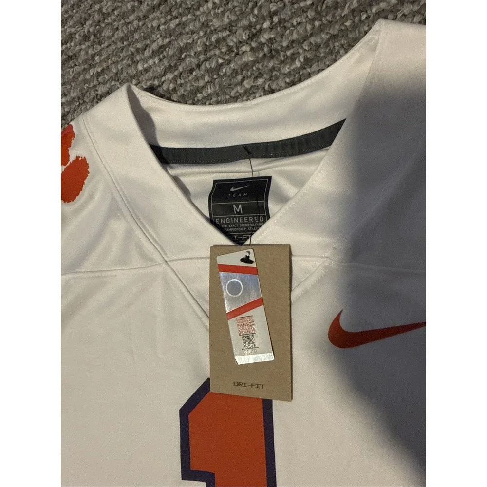 NWT Nike Men's Clemson Tigers #1 White Dri-FIT Game Football Jersey‎ Medium